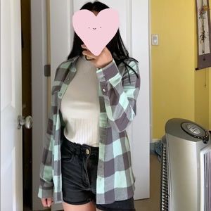 Gray and mint plaid shirt